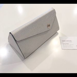 White/gold leather Henri Bendel Sunglass case